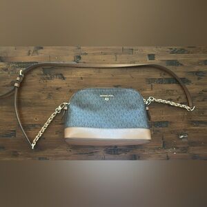 Michael Kors Denim Blue and Tan Crossbody Bag